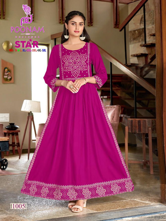 Poonam Star Designer Nayara Cut Fancy Wear Wholesale Anarkali Kurtis
